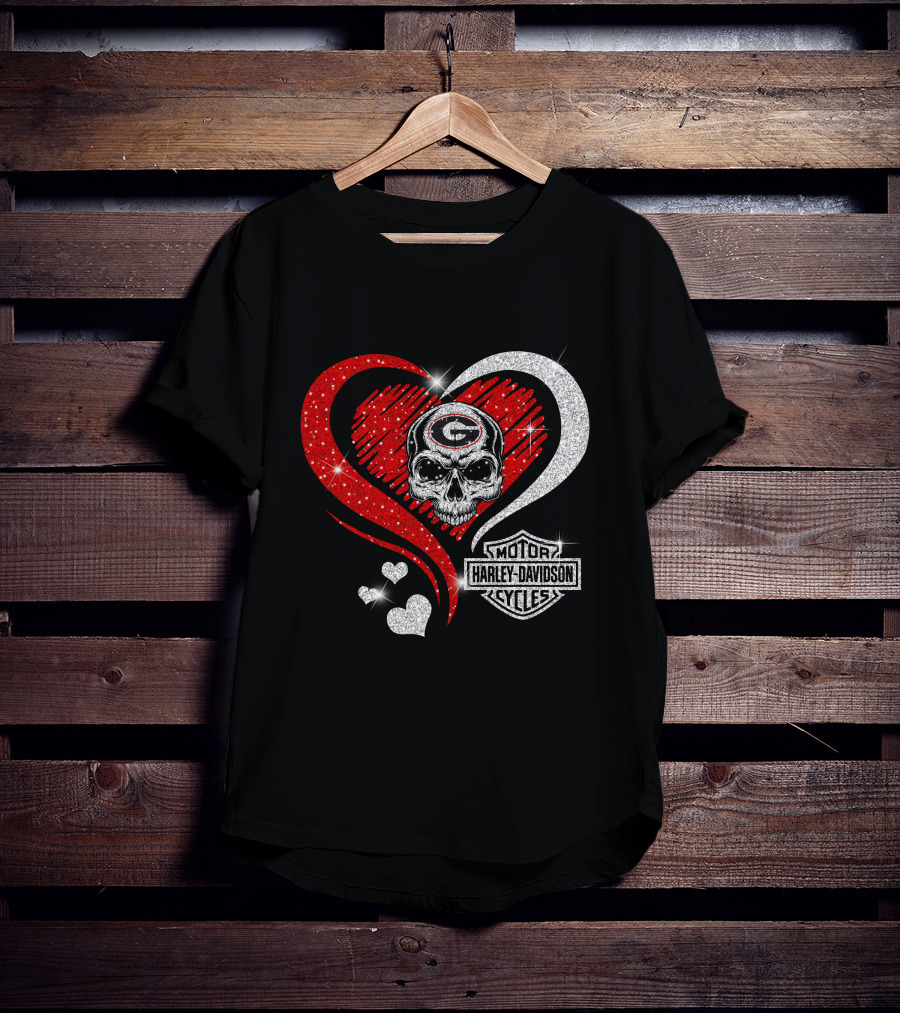 Georgia Bulldogs Harley Davidson Skull Heart T-Shirt
