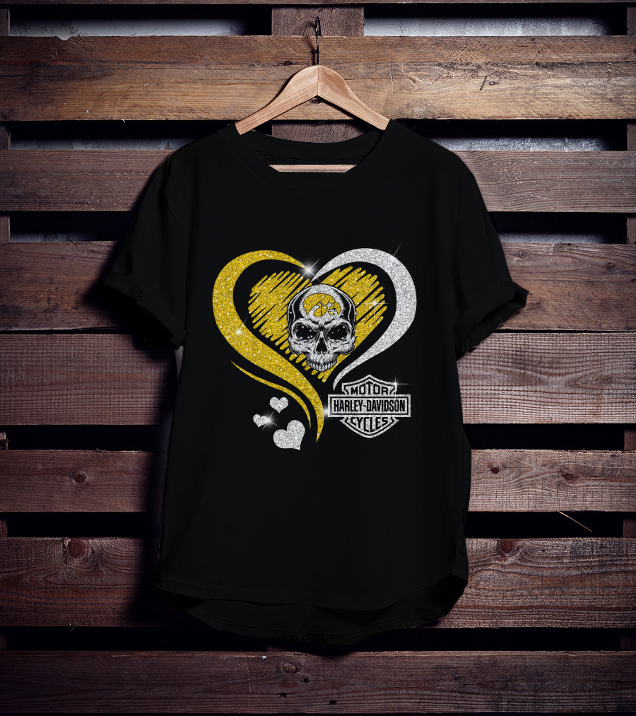 Ncaa Iowa Hawkeyes Skull Heart Harley Davidson T-Shirt