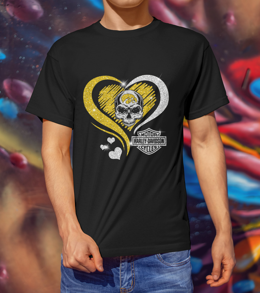 Ncaa Iowa Hawkeyes Skull Heart Harley Davidson T-Shirt