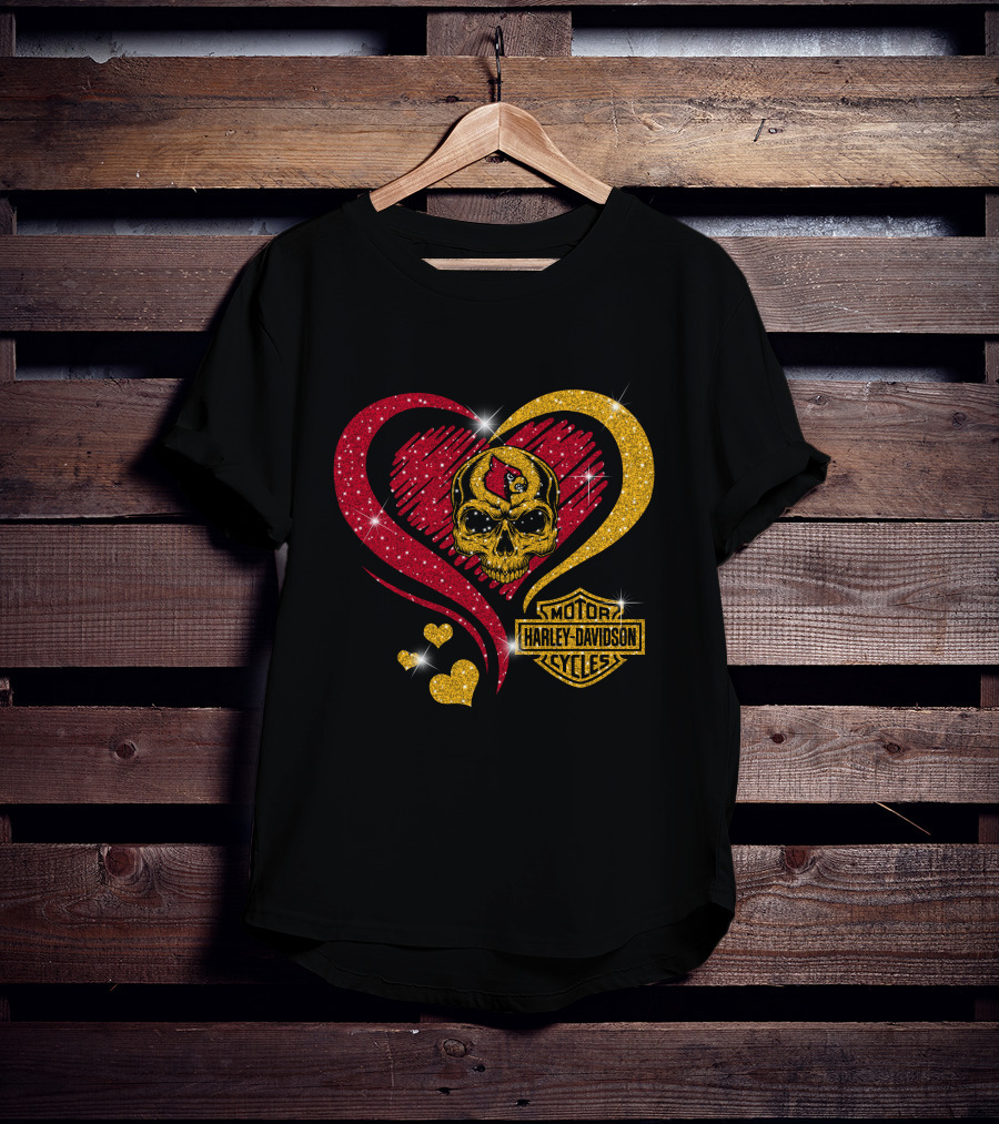Ncaa Louisville Cardinals Skull Heart Harley Davidson Cycles T-Shirt