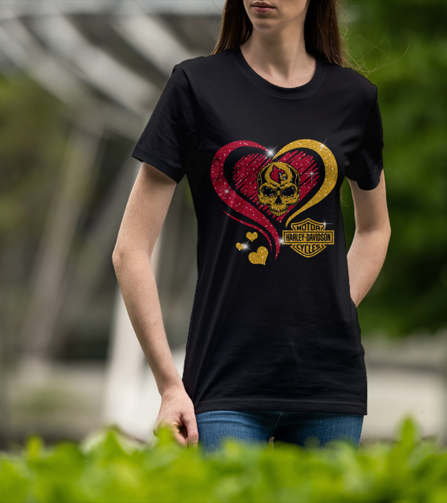 Ncaa Louisville Cardinals Skull Heart Harley Davidson Cycles T-Shirt
