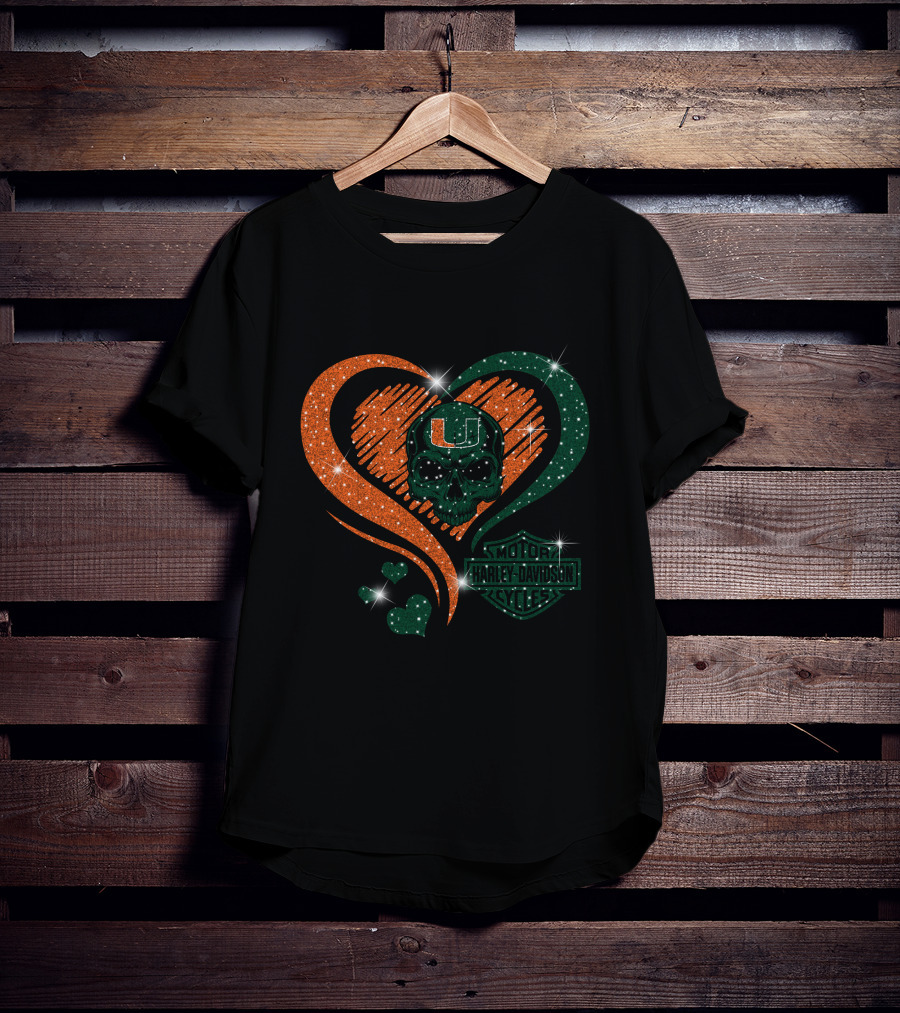 Ncaa Miami Hurricanes Heart Skull T-Shirt