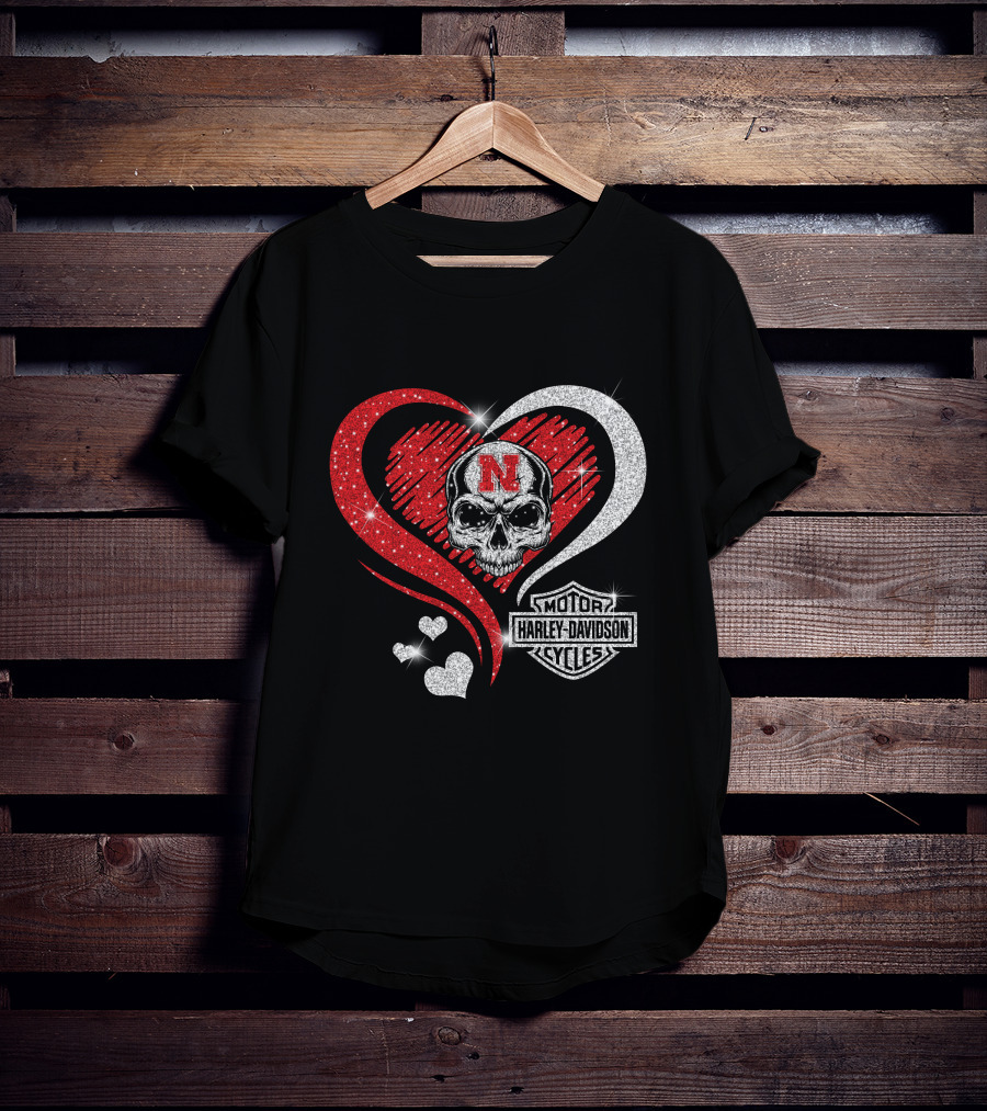 Nebraska Cornhuskers Harley Davidson Skull Heart T-Shirt