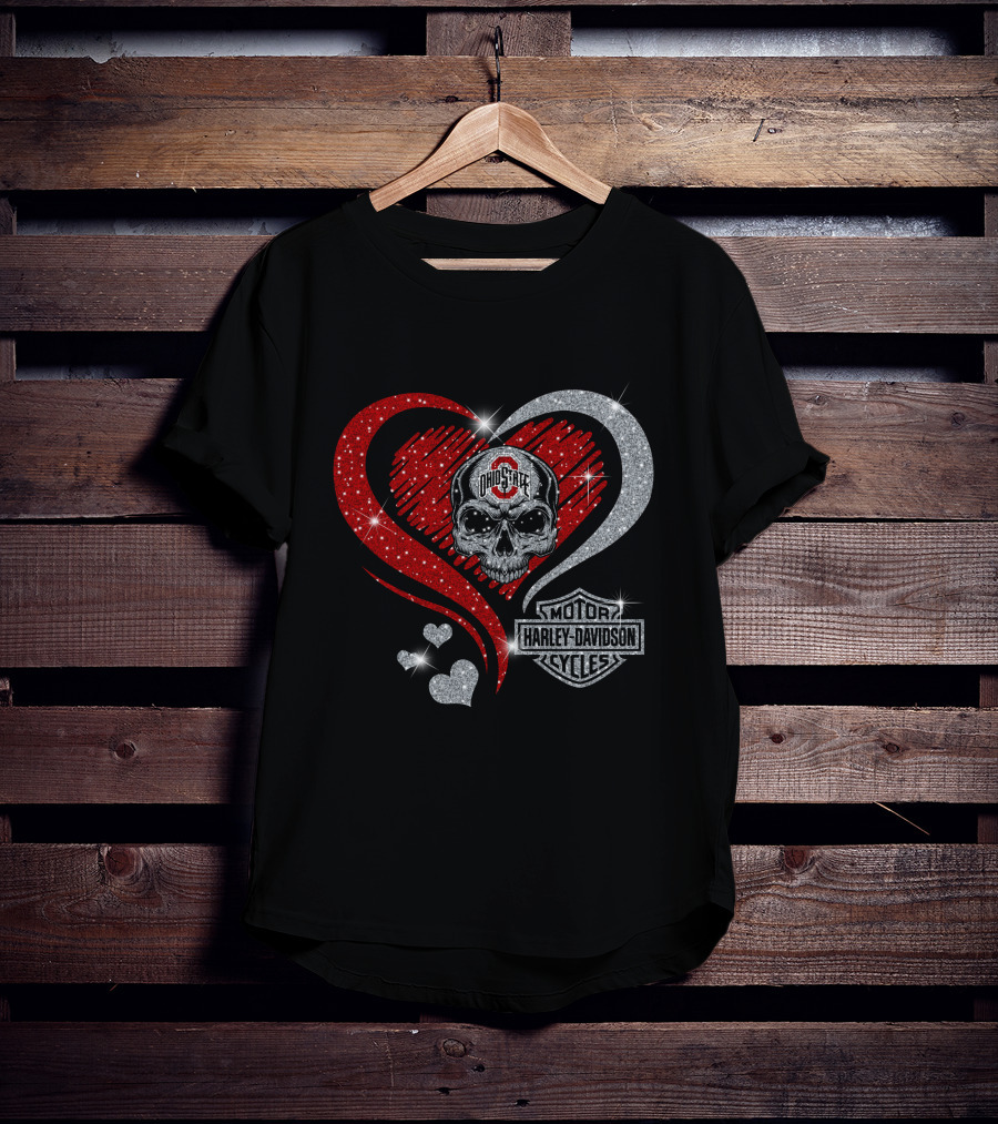 Ohio State Buckeyes Harley Davidson Skull Heart T-Shirt