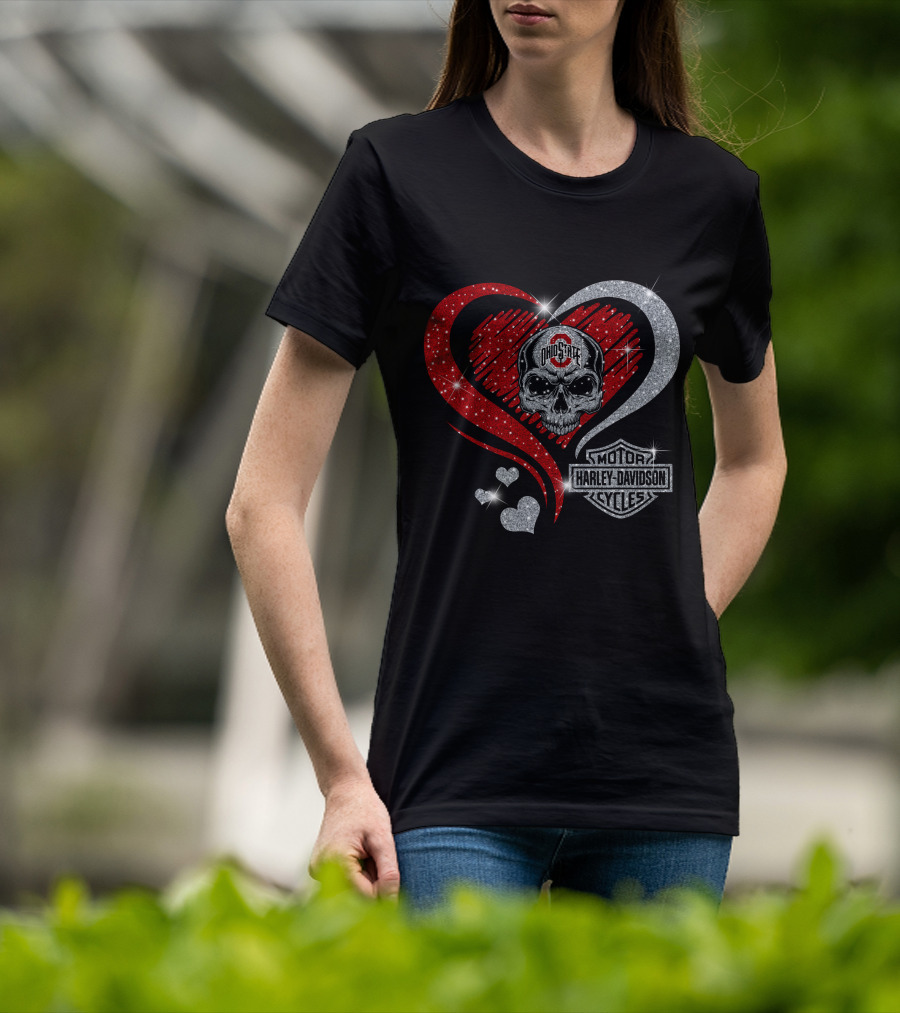 Ohio State Buckeyes Harley Davidson Skull Heart T-Shirt