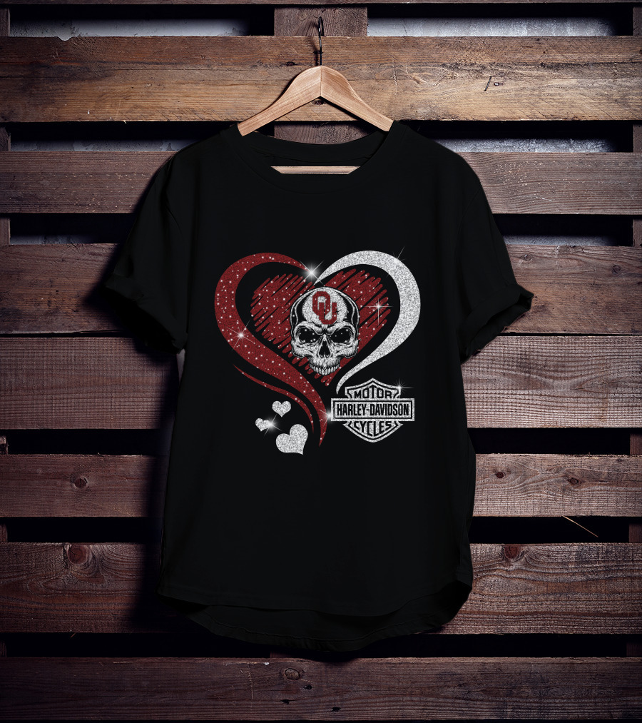 Skull Heart Oklahoma Sooners Harley Davidson Motorcycles T-Shirt