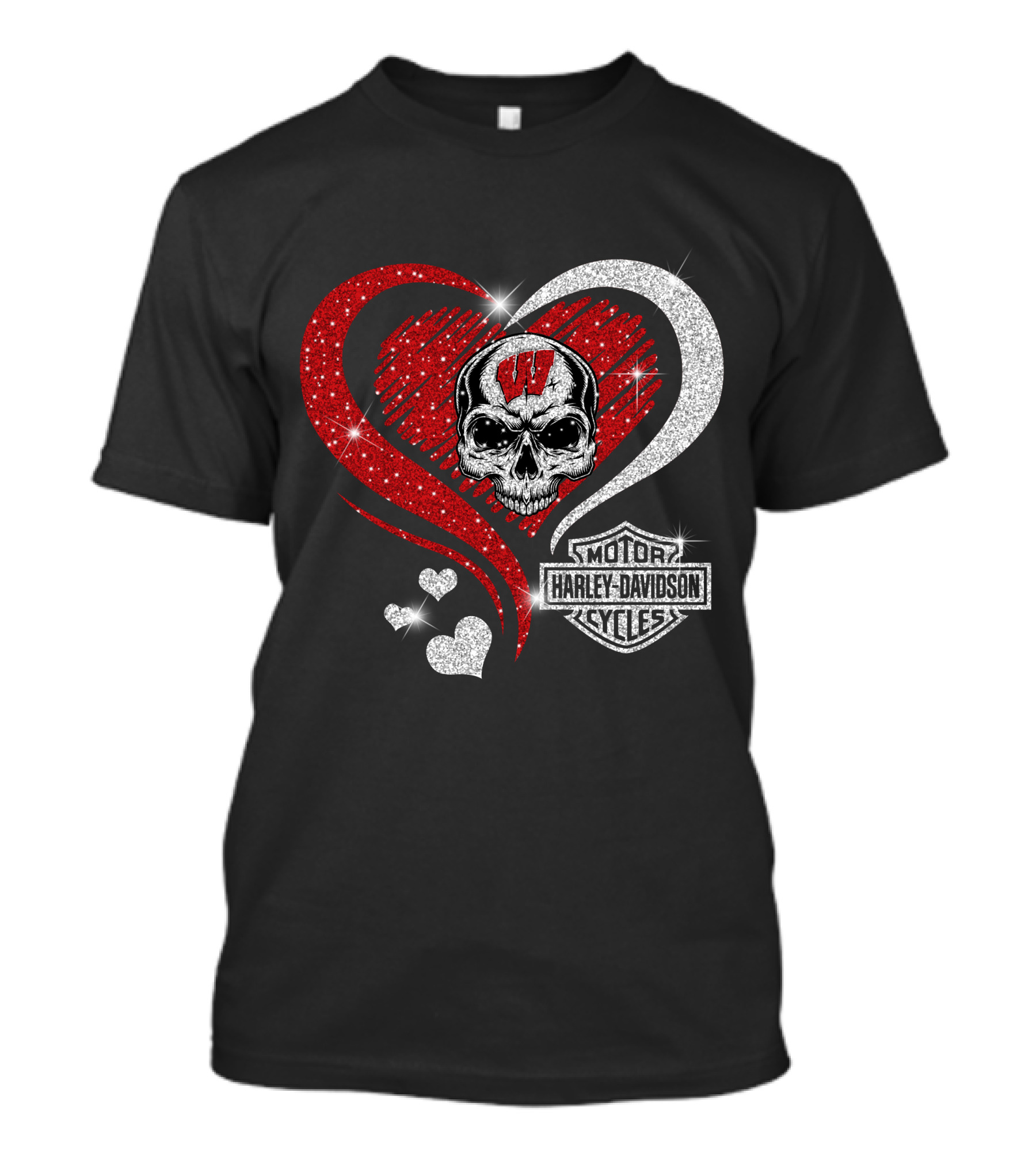 Ncaa Wisconsin Badgers Harley Davidson Skull Heart T-Shirt