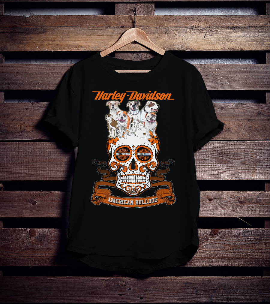 Harley Davidson American Bulldog Moto Skull T-Shirt