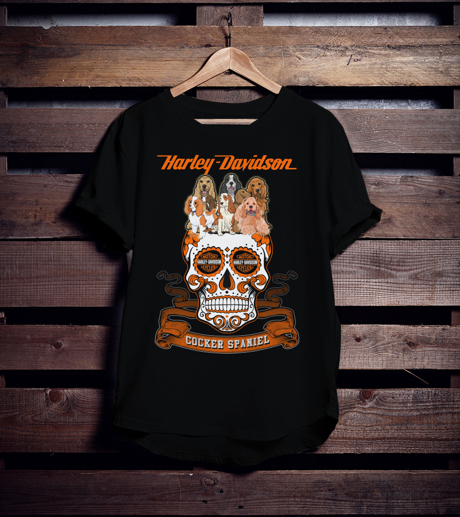 Harley Davidson Motor Cycles Cocker Spaniel Dogs T-Shirt