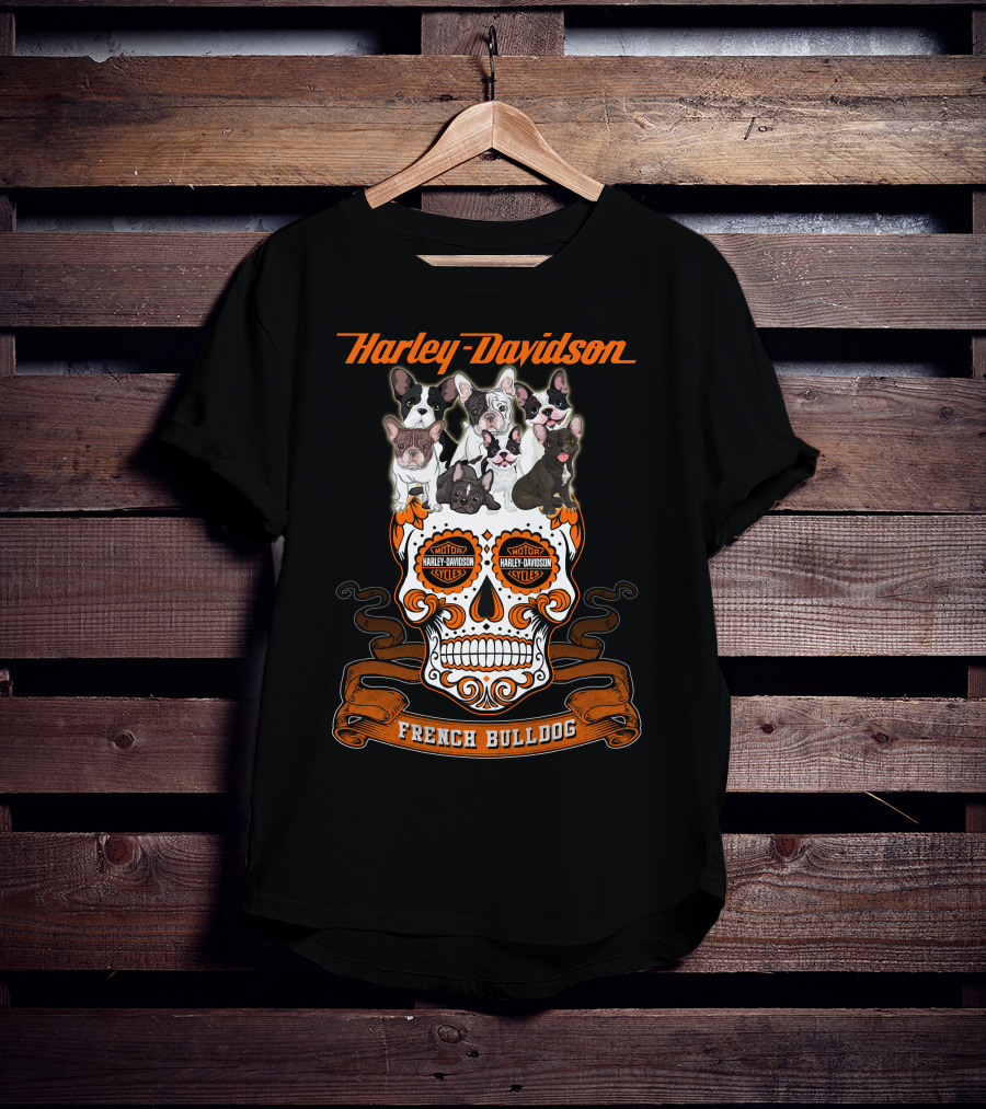 Harley Davidson French Bulldog Sugar Skull Motif T-Shirt