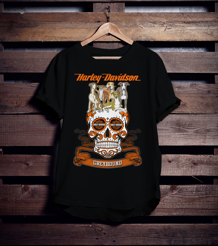 Harley Davidson Motor Cycles Greyhound Skull T-Shirt