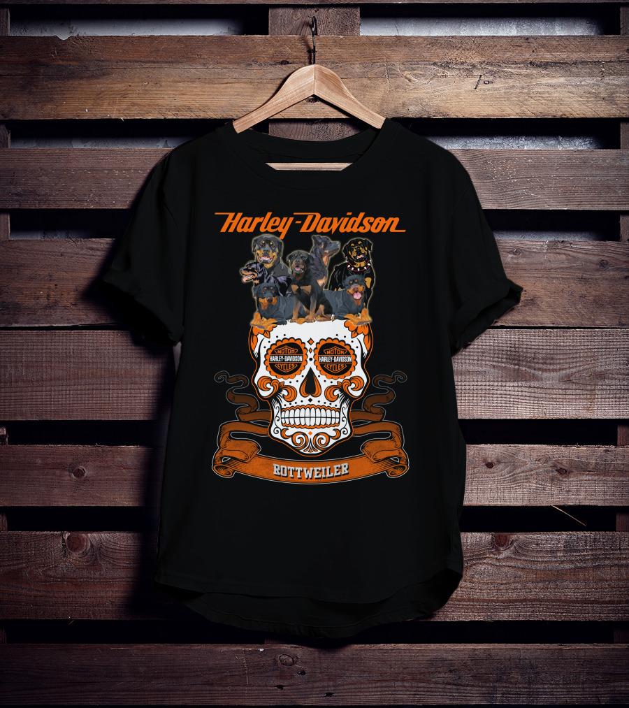 Harley Davidson Motorcycles Rottweiler Skull T-Shirt