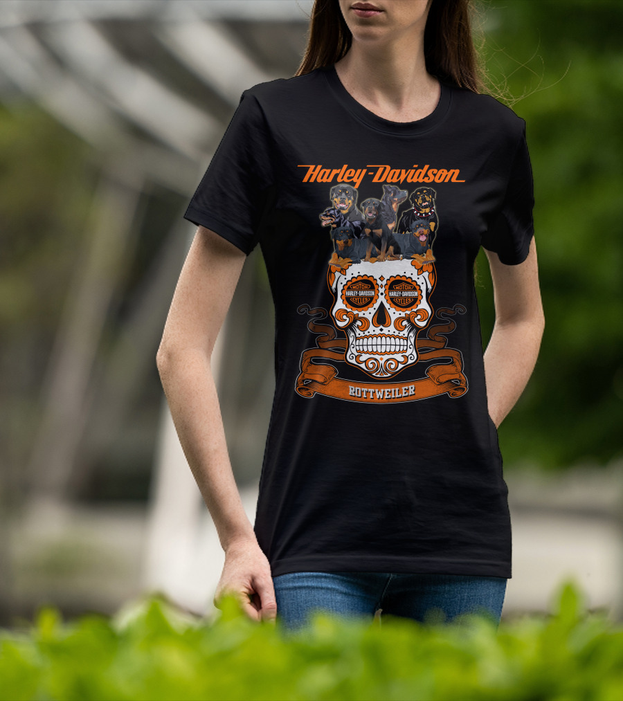 Harley Davidson Motorcycles Rottweiler Skull T-Shirt