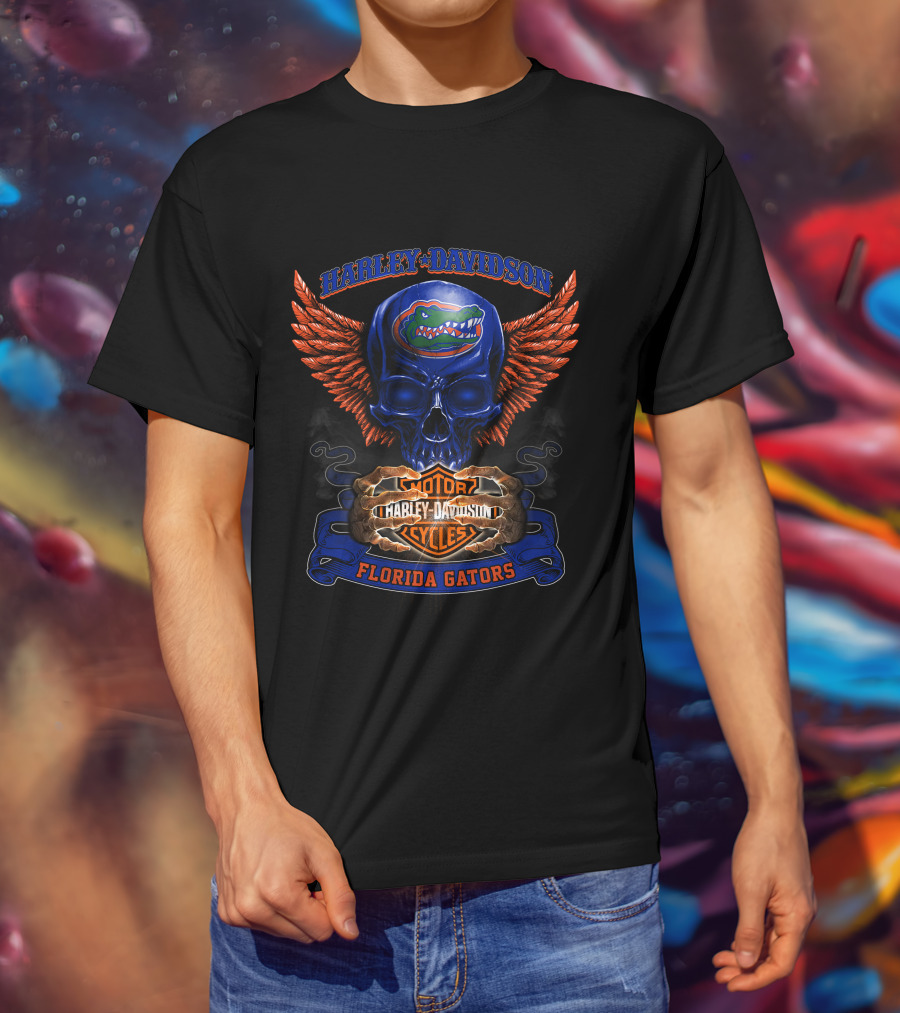 Harley Davidson Motor Florida Gators Winged Skull T-Shirt