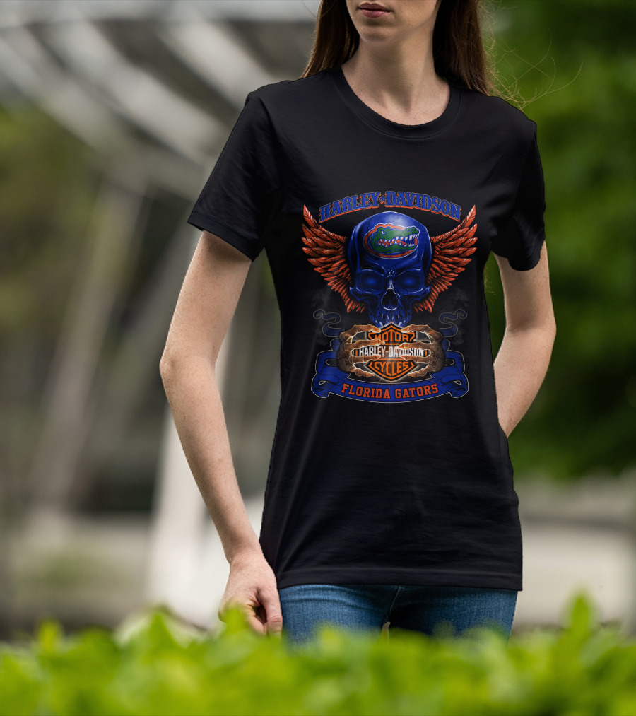 Harley Davidson Motor Florida Gators Winged Skull T-Shirt