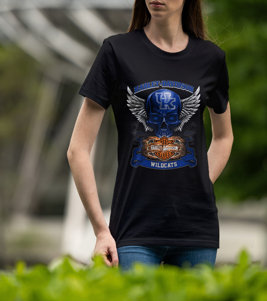Harley Davidson Kentucky Wildcats Motorcycles Skull Wings T-Shirt