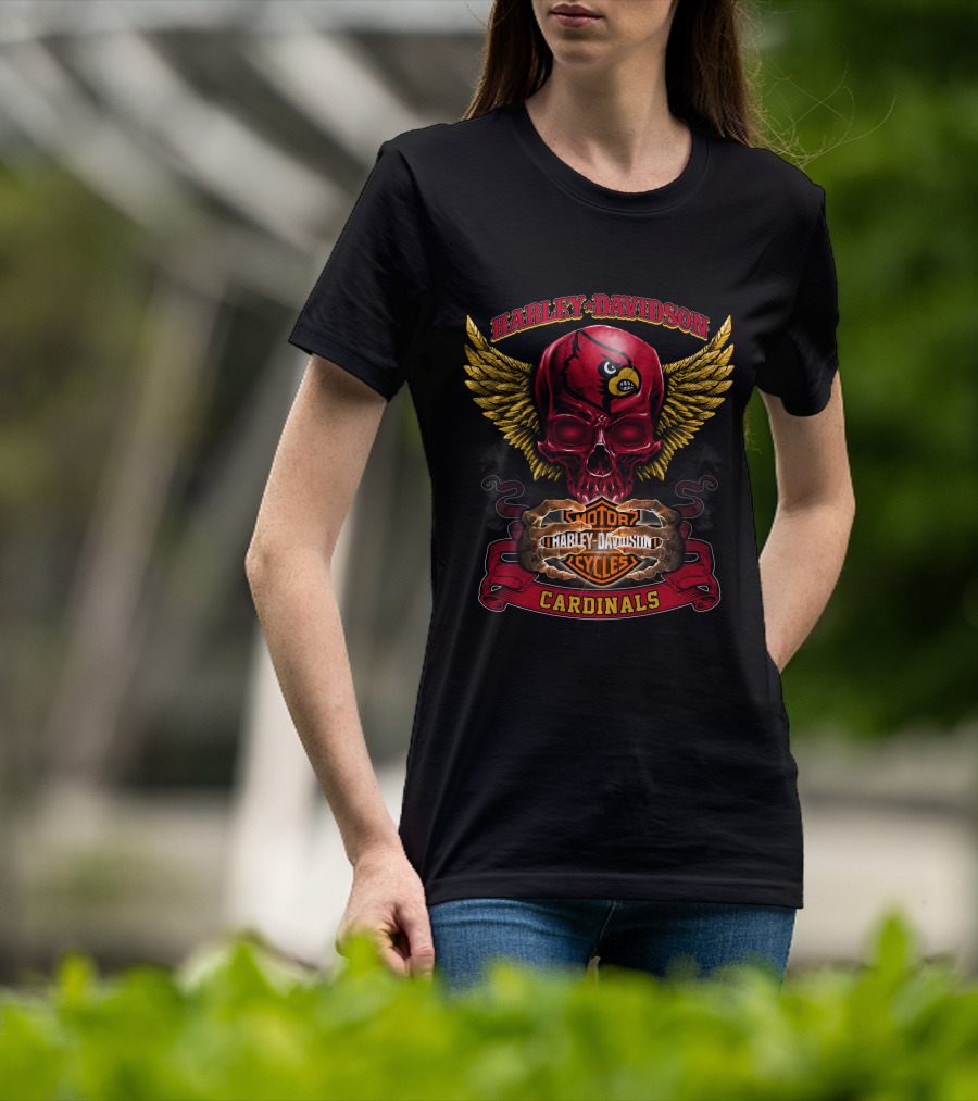 Harley Davidson Louisville Cardinals Skull With Wings T-Shirt