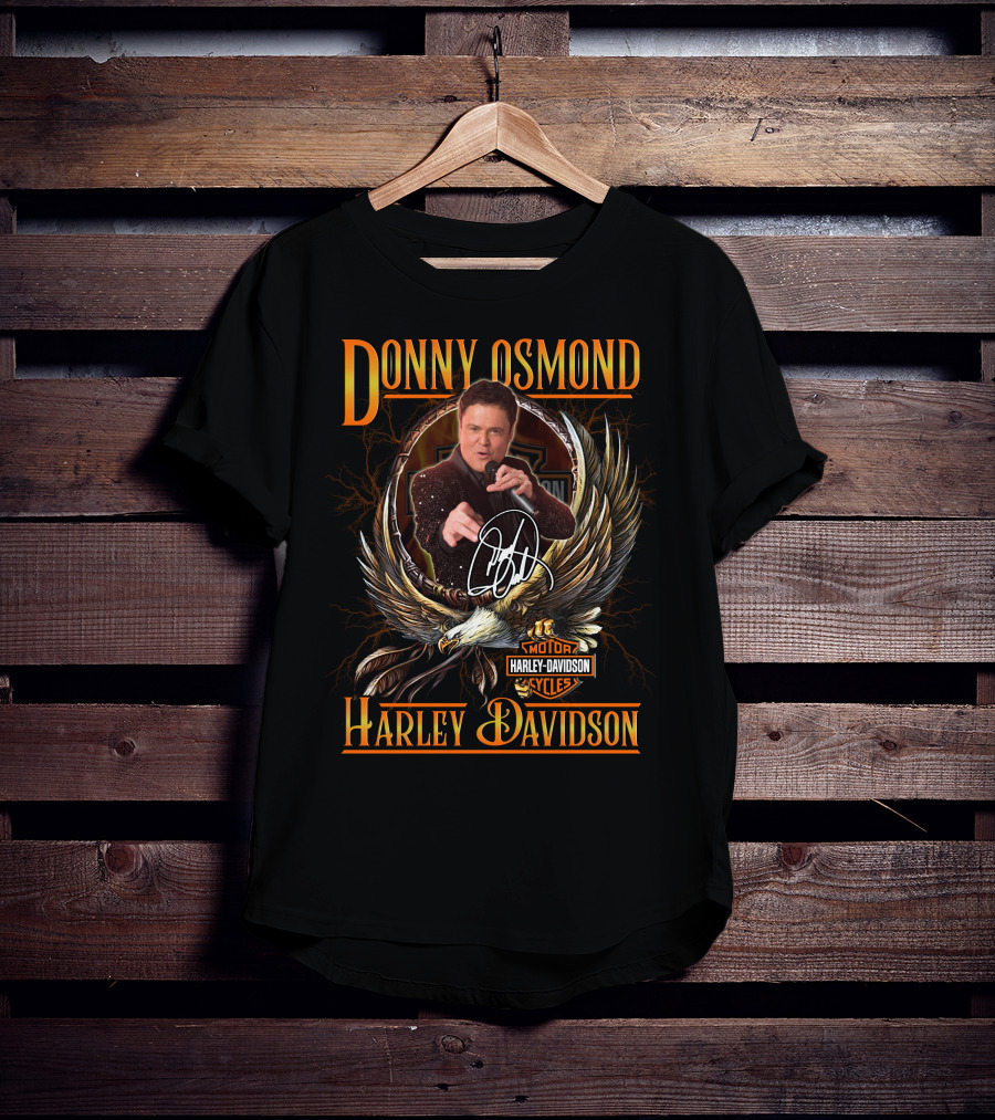 Donny Osmond Harley Davidson Motor Cycles Emblem With Eagle And Signature T-Shirt