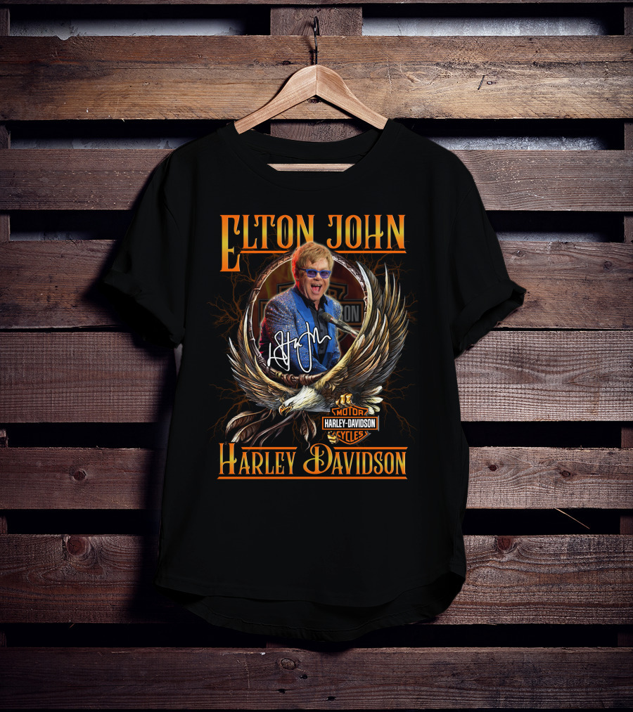 Elton John Harley Davidson Cycles Eagle Signature T-Shirt