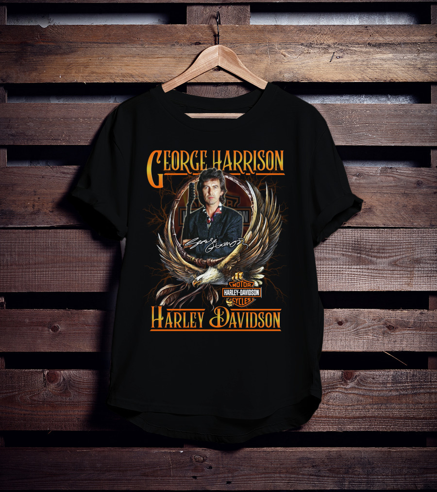 George Harrison Harley Davidson Motor Cycles Eagle Signature T-Shirt