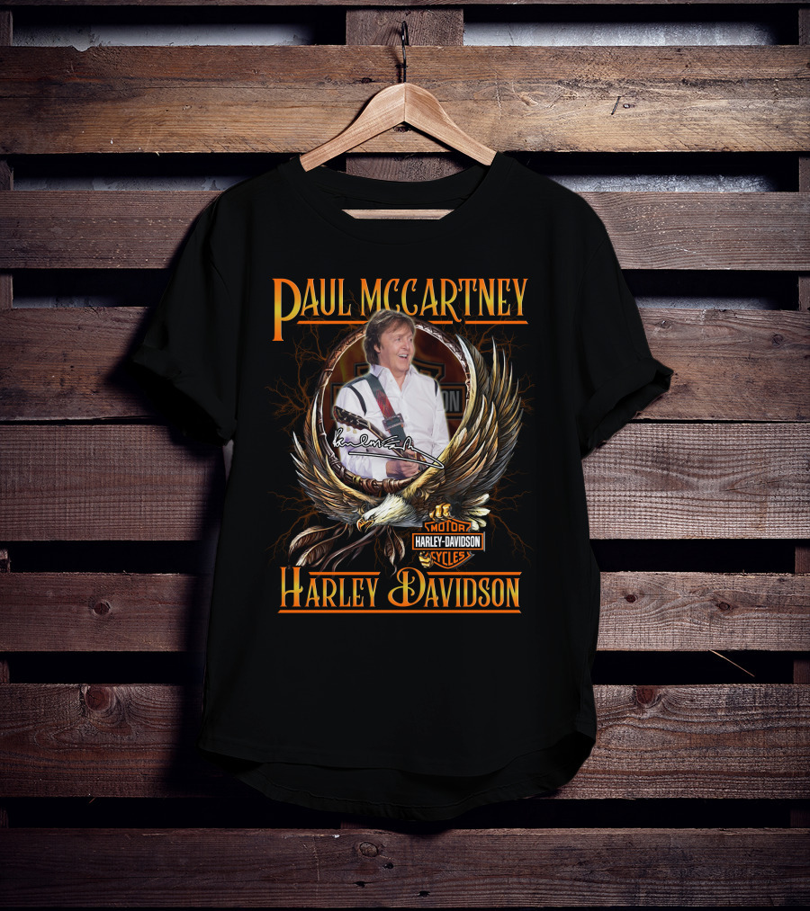 Paul Mccartney Harley Davidson Motor Cycles Eagle Signature T-Shirt