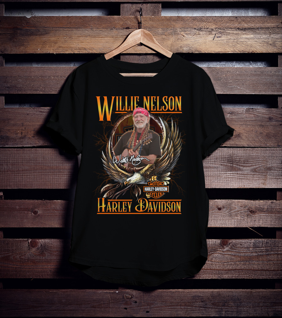 Willie Nelson Harley Davidson Motorcycles Cycles Eagle Guitar T-Shirt