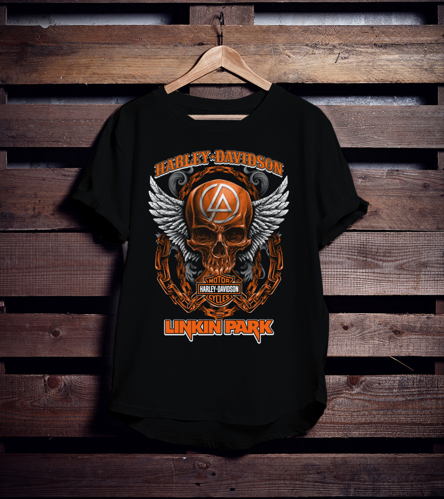 Harley Davidson Motor Cycles Linkin Park Skull Wings T-Shirt