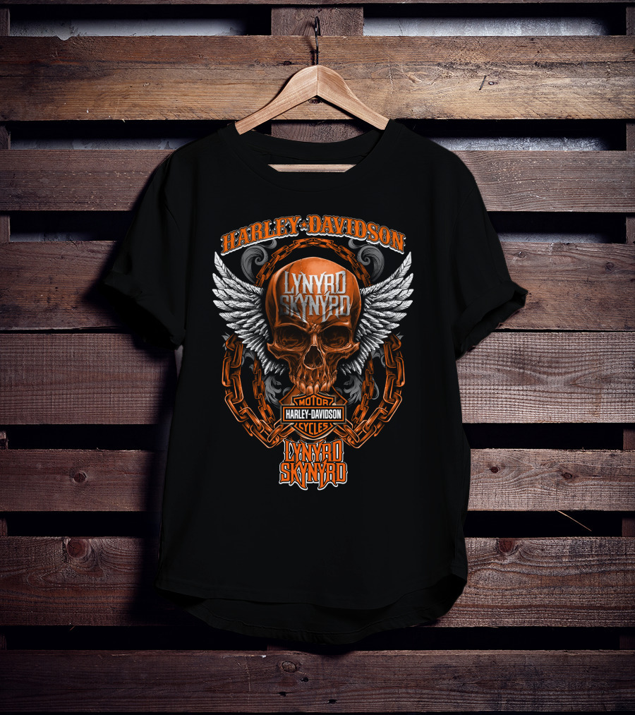 Harley Davidson Lynyrd Skynyrd Skull With Wings And Chains T-Shirt