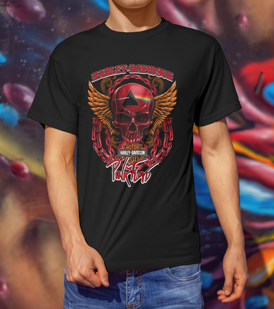 Harley Davidson Pink Floyd Skull With Wings And Prism T-Shirt