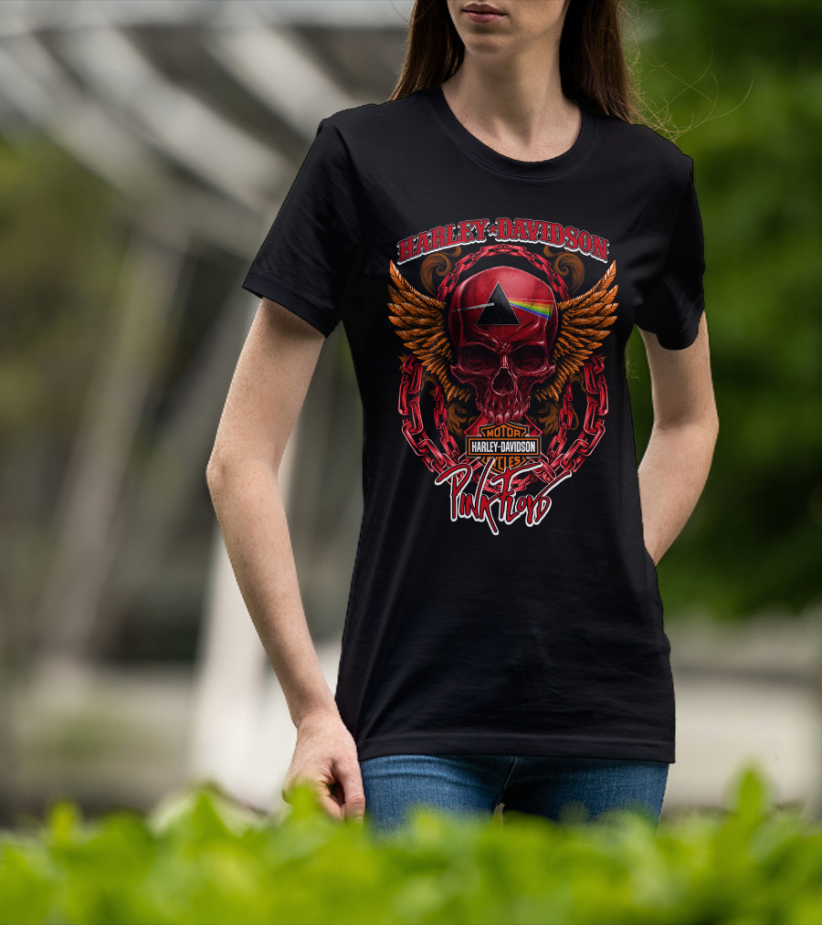 Harley Davidson Pink Floyd Skull With Wings And Prism T-Shirt