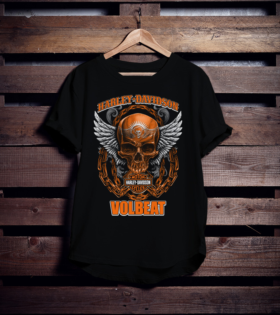 Harley Davidson Volbeat Skull With Wings And Chain T-Shirt