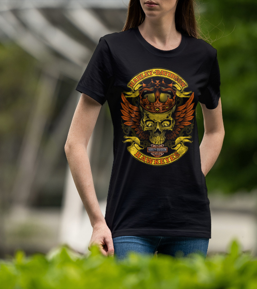 Harley Davidson Hawkeyes Skull Crown Wings T-Shirt