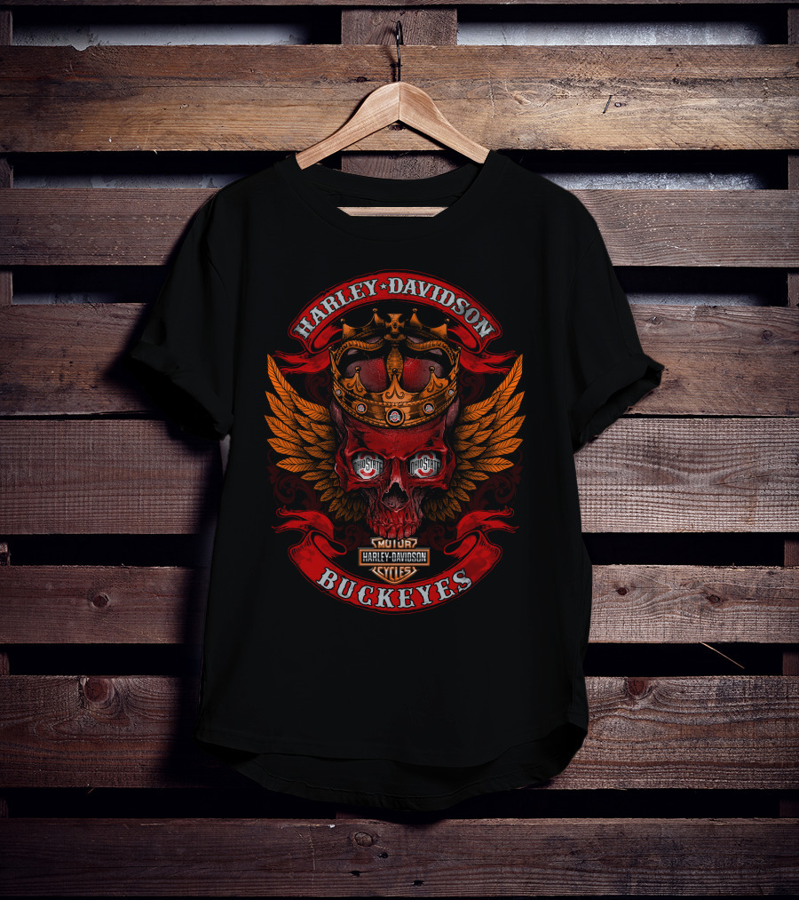 Harley Davidson Buckeyes Ohio State Skull Crown Wings 288 T-Shirt
