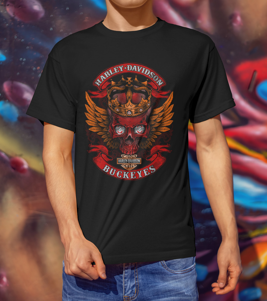 Harley Davidson Buckeyes Ohio State Skull Crown Wings 288 T-Shirt
