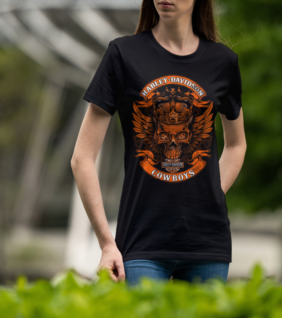 Harley Davidson Motorcycles Osu Cowboys Skull Wings T-Shirt
