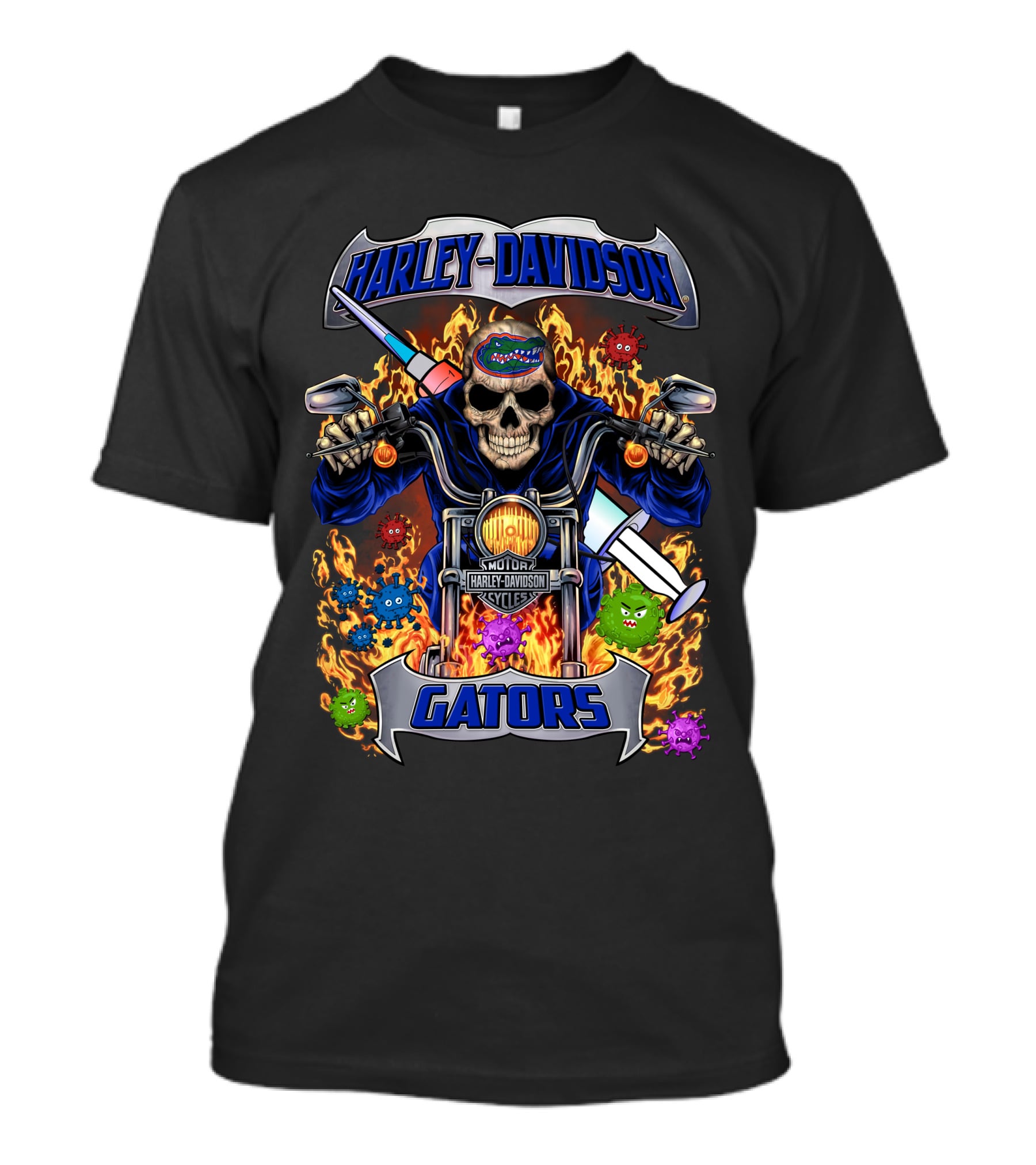 Harley Davidson Gators Skull Motorcycle Flames T-Shirt