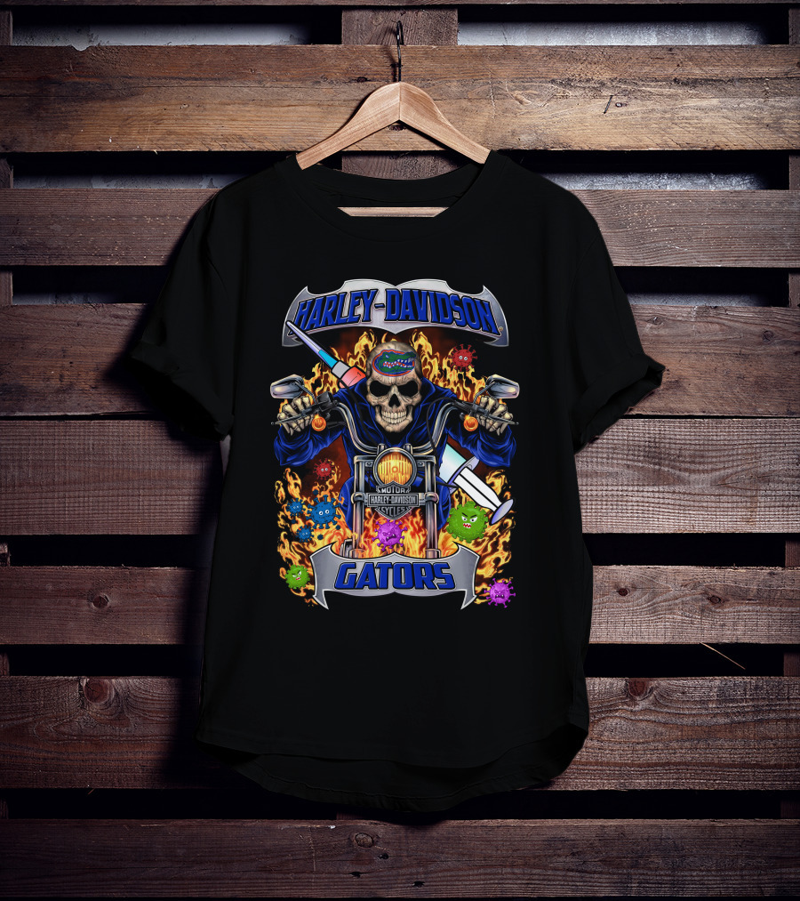 Harley Davidson Gators Skull Motorcycle Flames T-Shirt