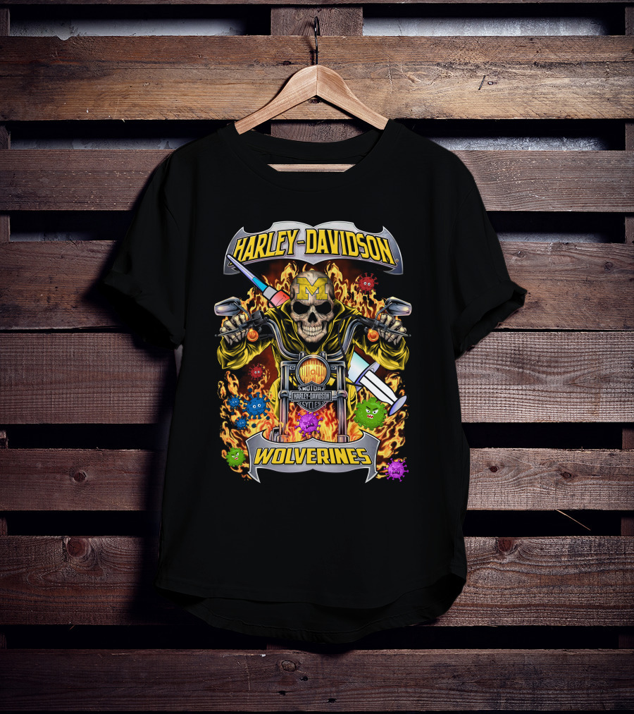 Harley Davidson Michigan Wolverines Skull Motorcycles T-Shirt