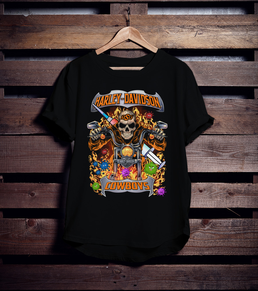 Harley Davidson Motorcycles Osu Cowboys Skull Flame T-Shirt