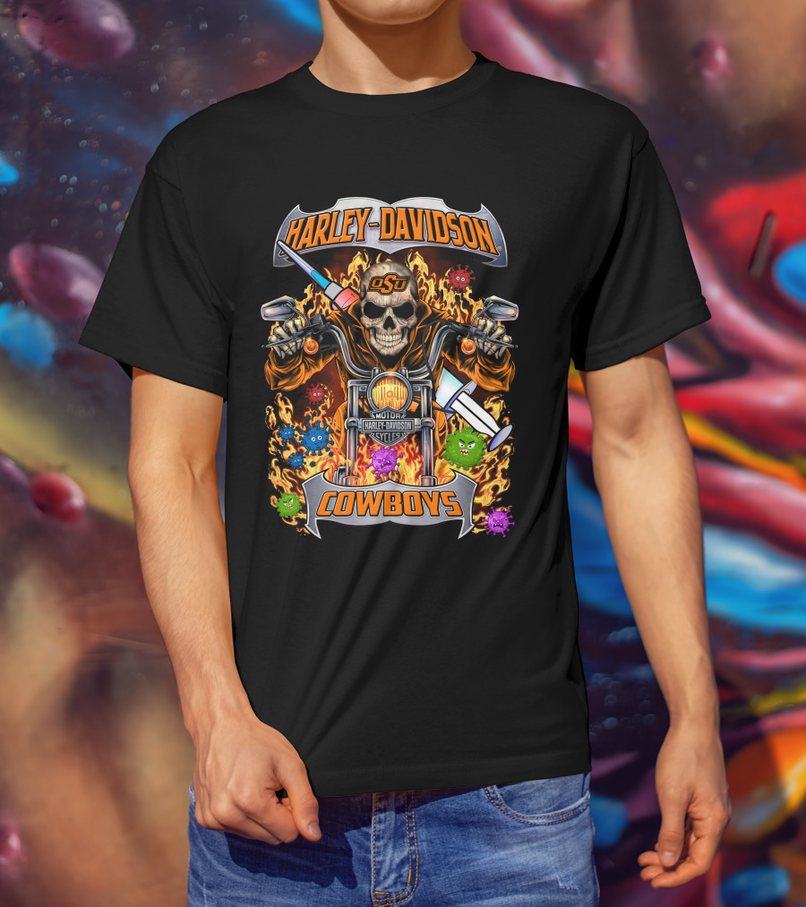 Harley Davidson Motorcycles Osu Cowboys Skull Flame T-Shirt