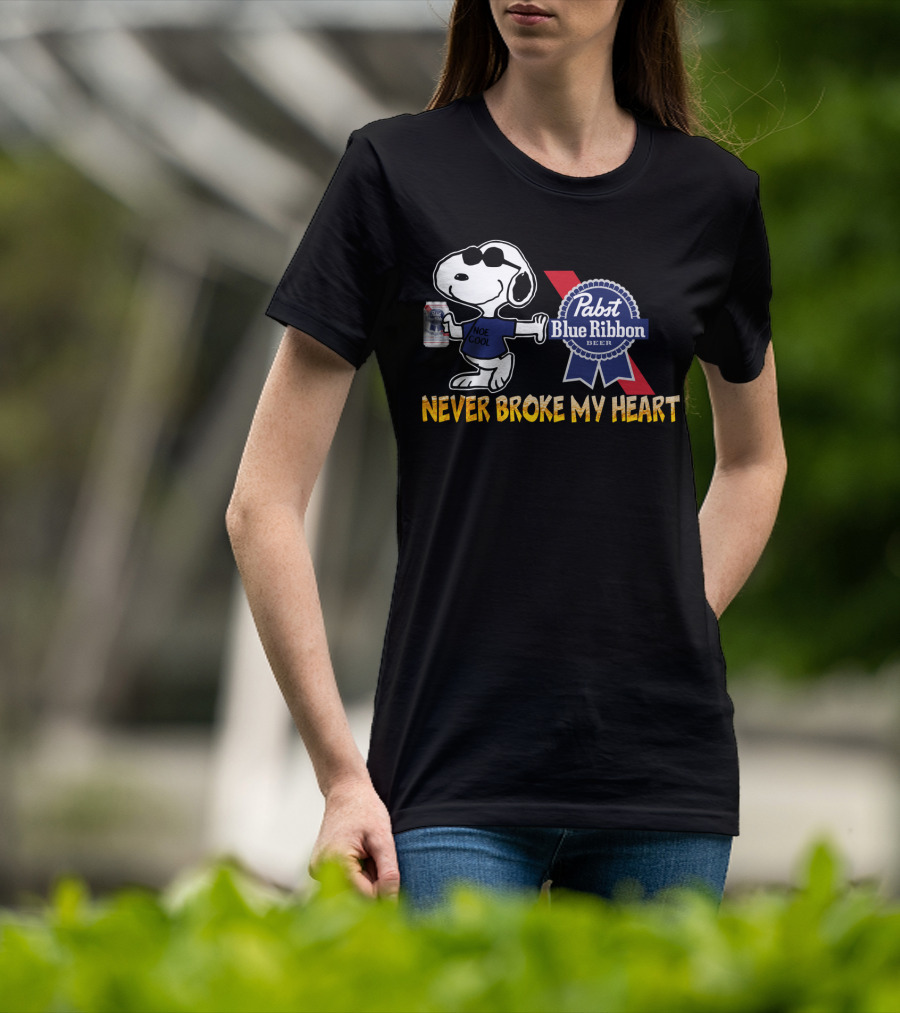 Snoopy Noe Cool Pabst Blue Ribbon Beer Never Broke My Heart T-Shirt