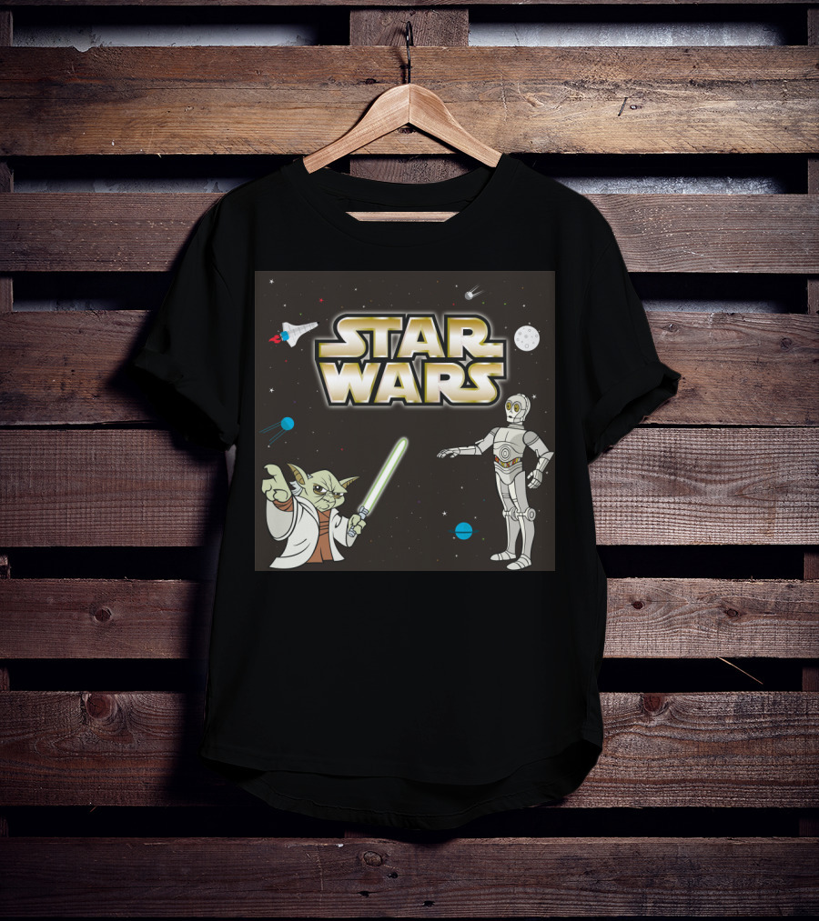 Star Wars Yoda And C-3PO Space Adventure Scene T-Shirt