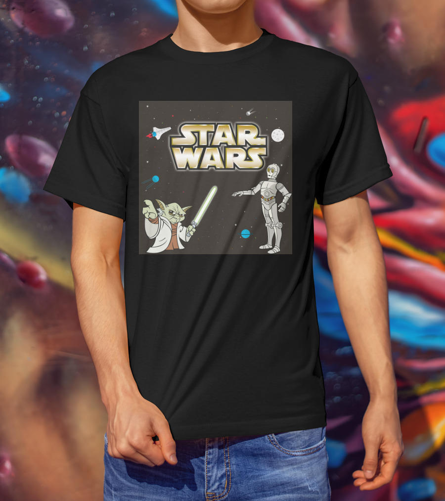 Star Wars Yoda And C-3PO Space Adventure Scene T-Shirt