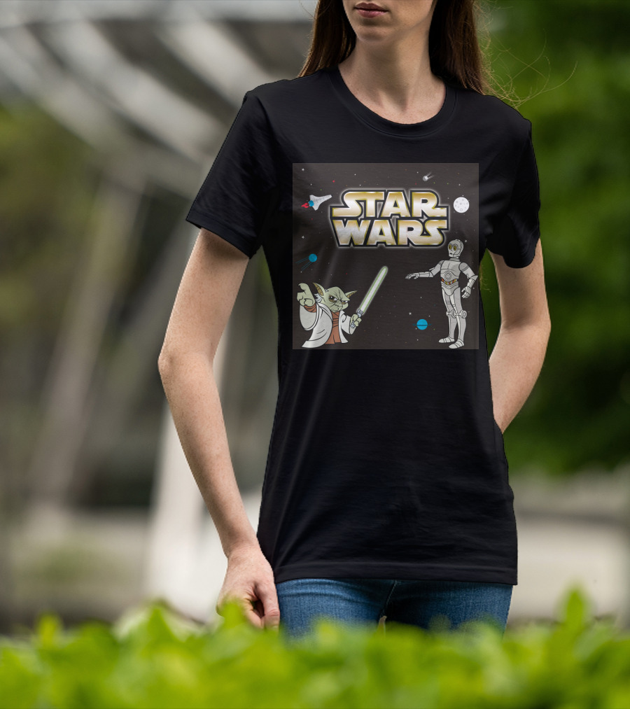 Star Wars Yoda And C-3PO Space Adventure Scene T-Shirt