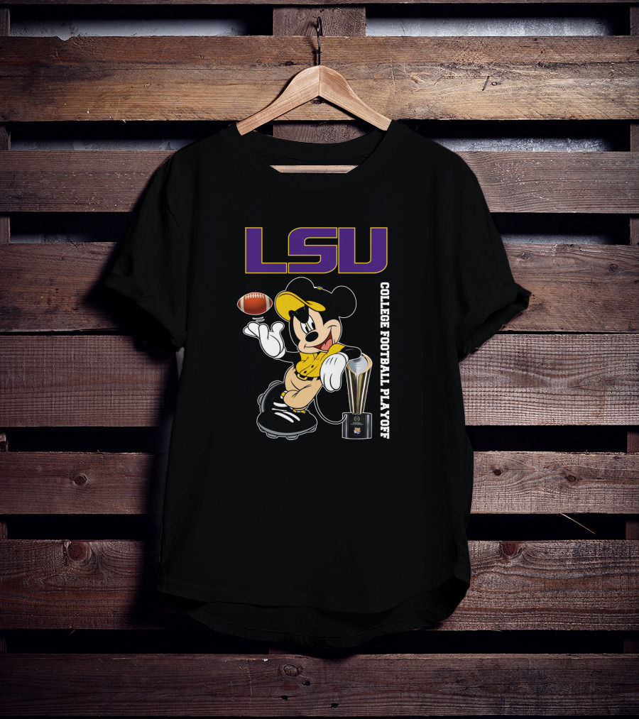 LSU College Football Playoff Mickey Holding Football And Trophy T-Shirt