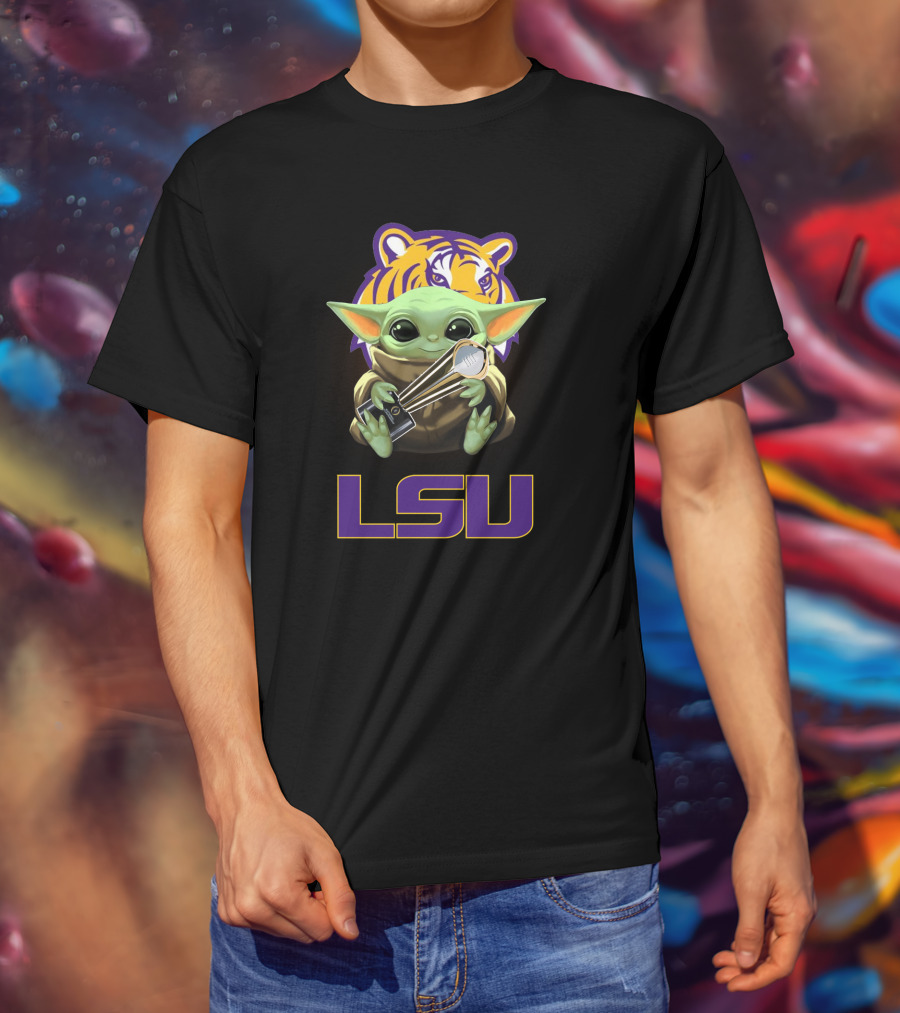 LSU Baby Yoda Holding Trophy Tiger T-Shirt