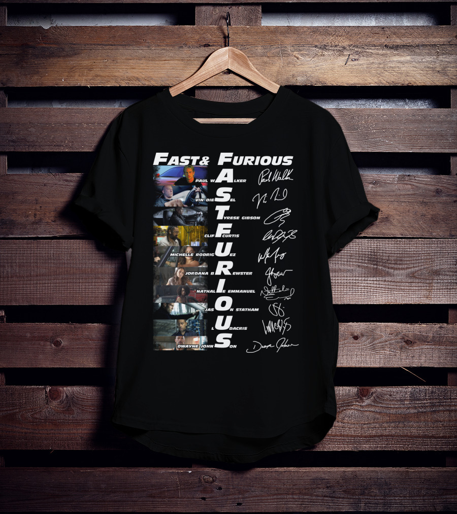 Fast And Furious Paul Walker Vin Diesel Tyrese Gibson Michelle Rodriguez Cast Signatures Thank You For The Memories T-Shirt