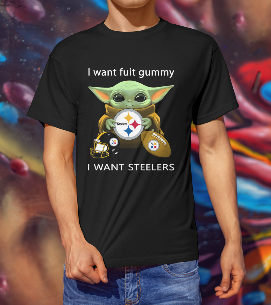 I Want Fuit Gummy I Want Steelers Baby Alien Star Steelers Football Helmet T-Shirt