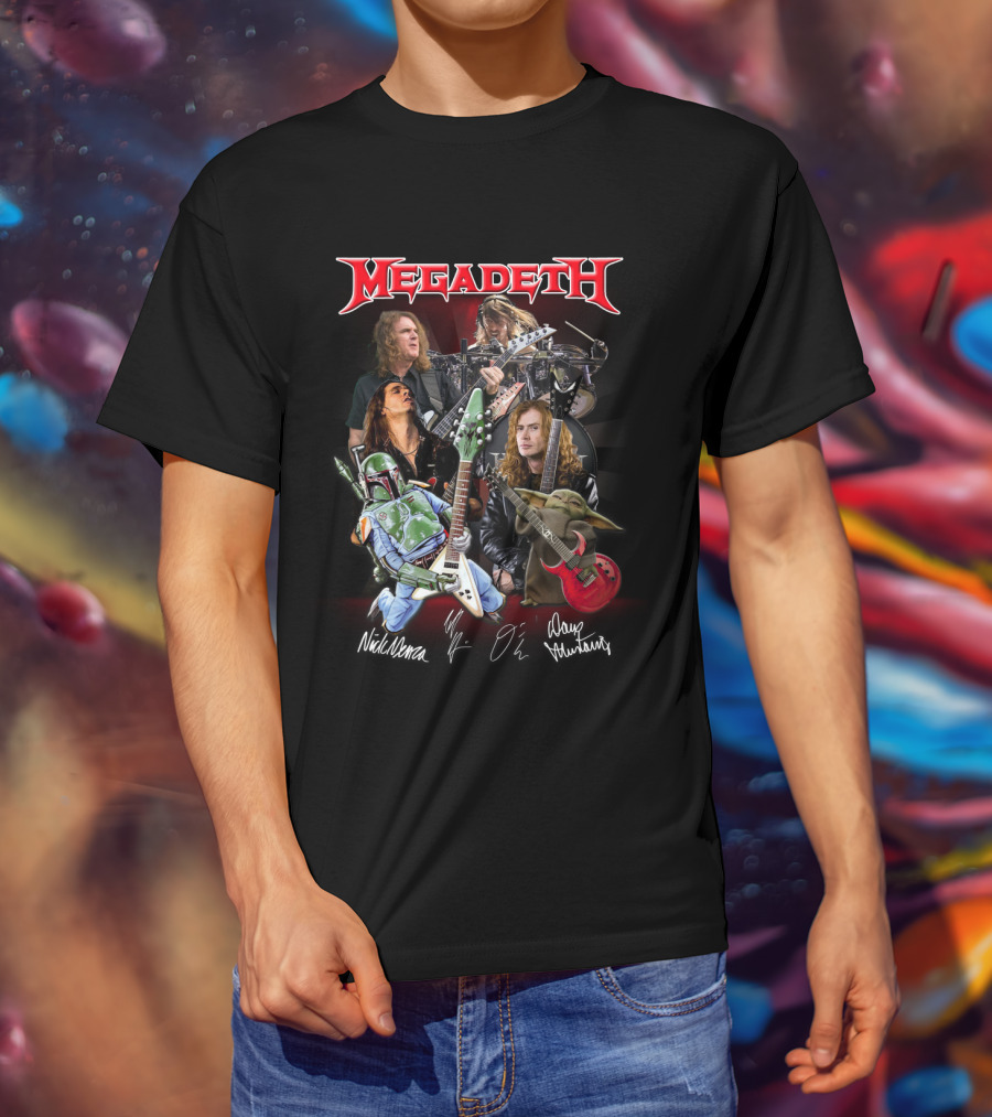 Megadeth Band Members With Boba Fett And Baby Yoda T-Shirt