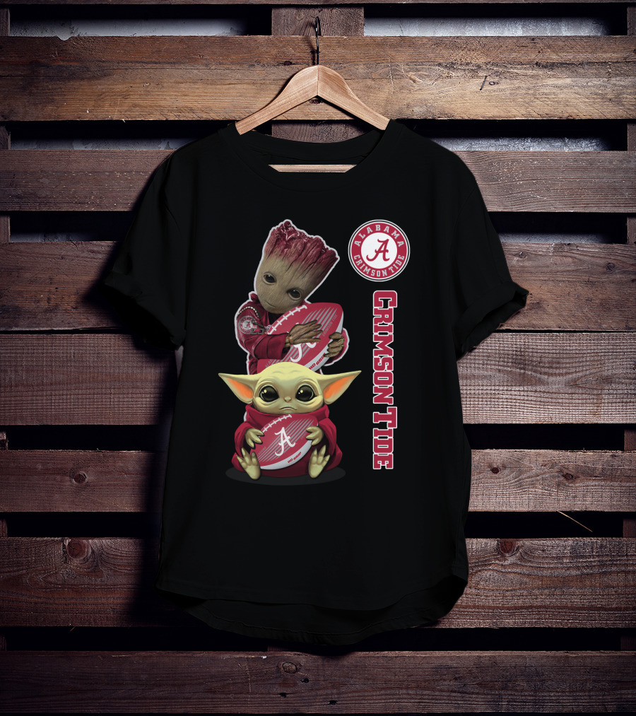Alabama Crimson Tide Groot Baby Yoda Football T-Shirt